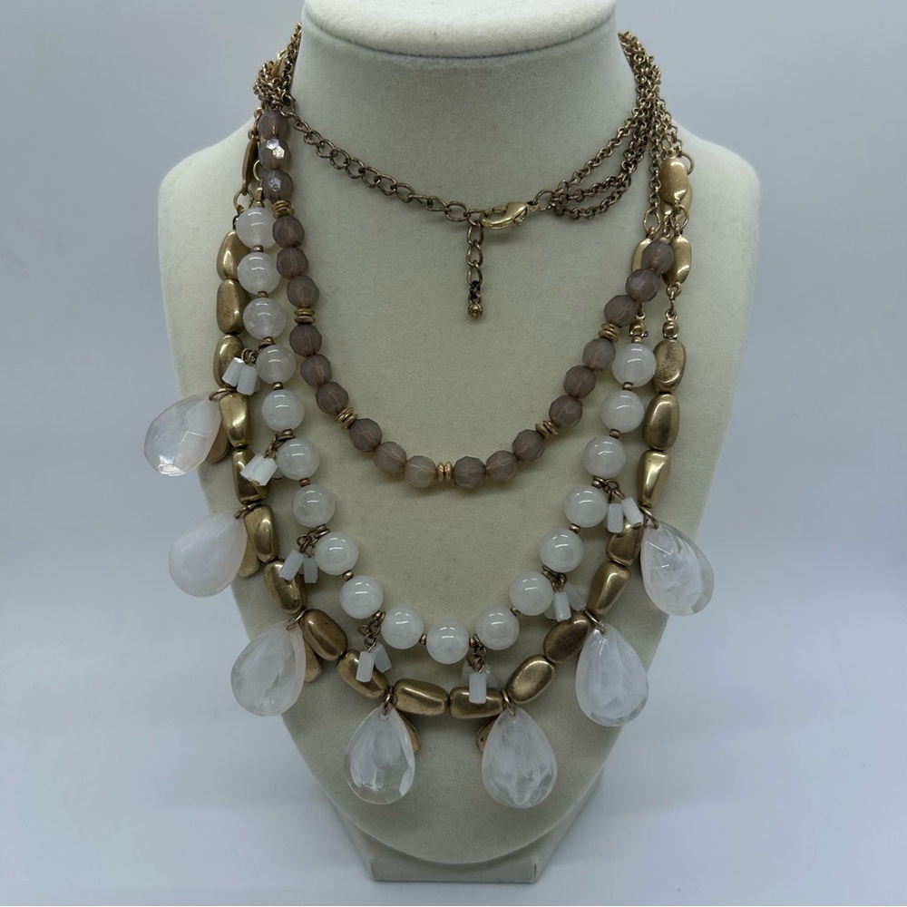 Gold Tone Long Layered Beaded Mermaid Necklace